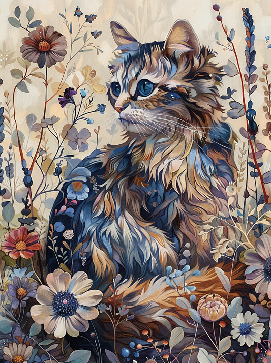 Abstract Beige and Blue Cat Diamond Art Kit