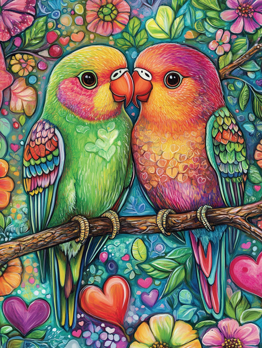 Abstract Birds and Hearts Diamond Art Kit