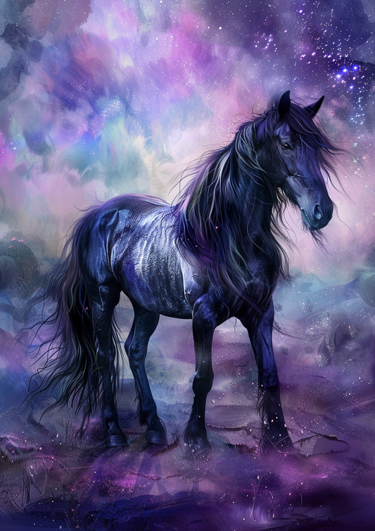 Abstract Black and Purple Horse Diamond Art Kit