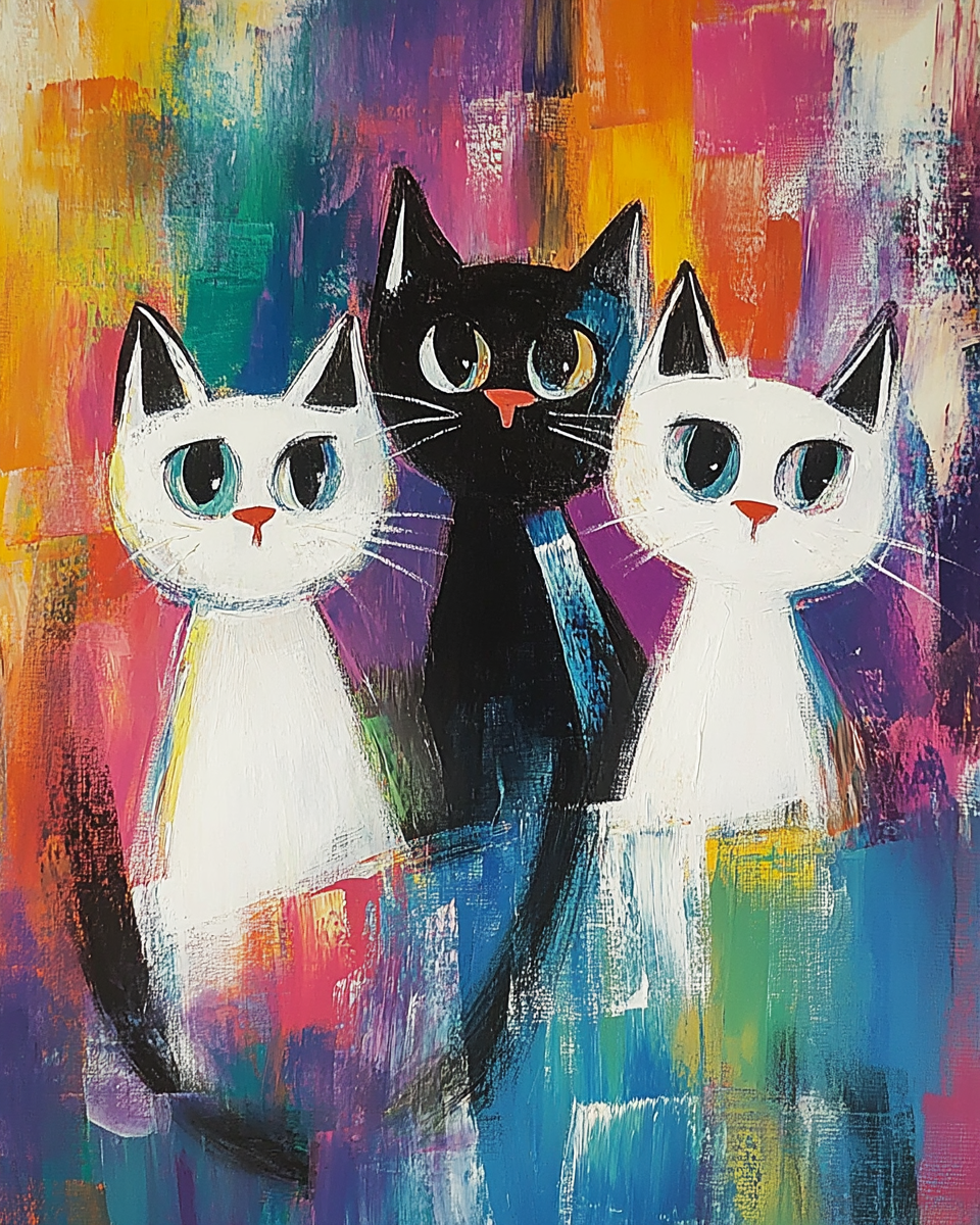 Abstract Black and White Cats Diamond Art Kit