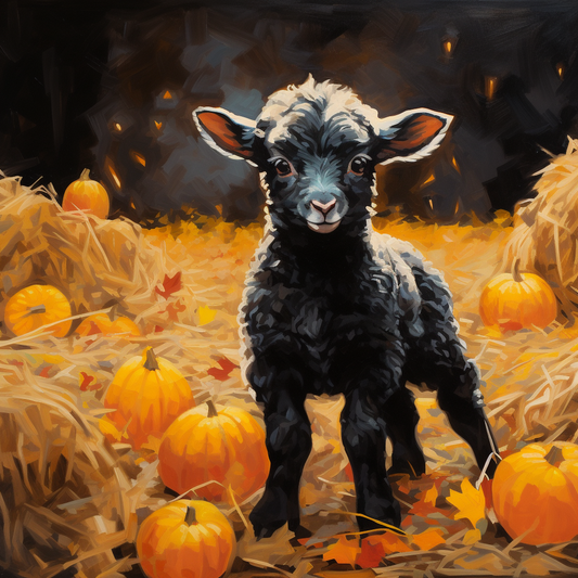 Abstract Black Lamb in Pumpkins Diamond Art Kit
