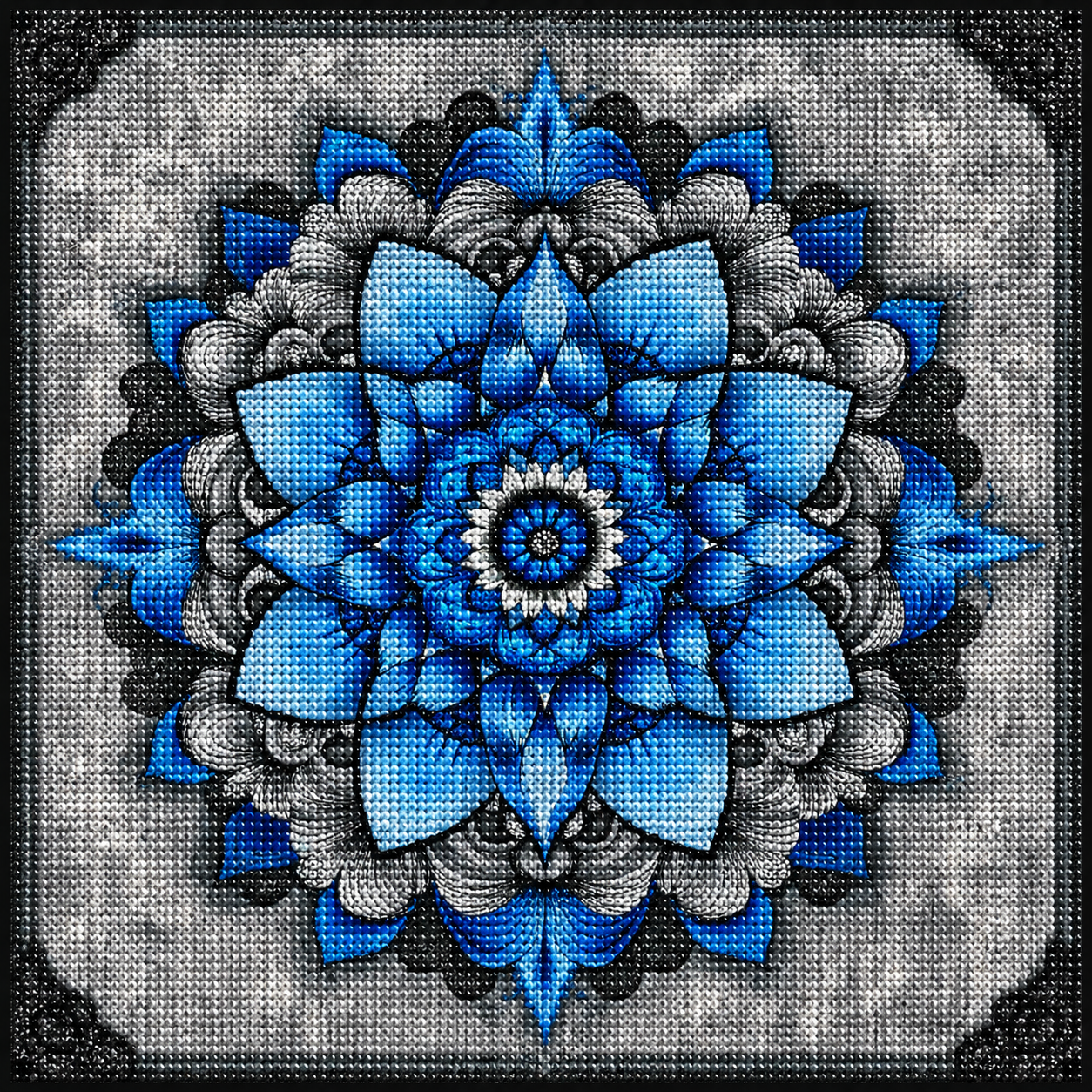 Abstract Blue and Black Flower Mandala Diamond Art Kit