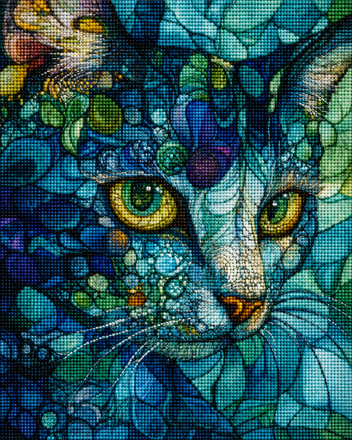 Abstract Blue and Green Cat Face Diamond Art Kit — diamond art kit canvas