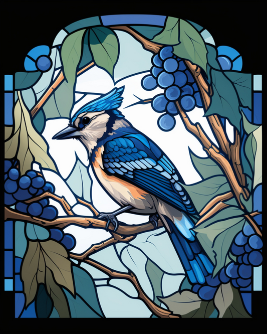 Abstract Blue Jay Berry Tree Diamond Art Kit