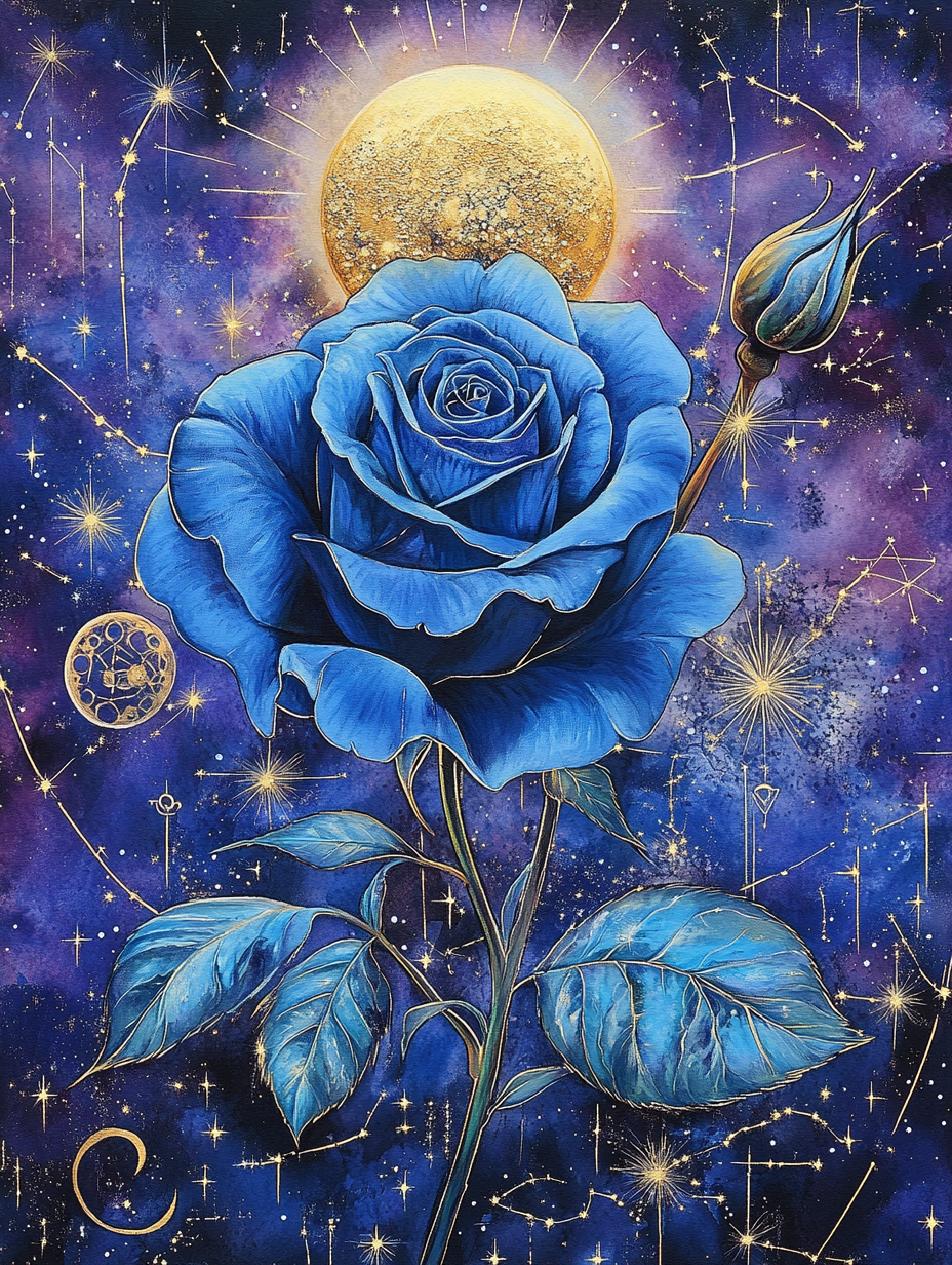 Abstract Blue Rose Moon Diamond Art Kit