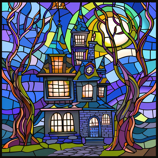 Abstract Blue Sky Haunted House Diamond Art Kit