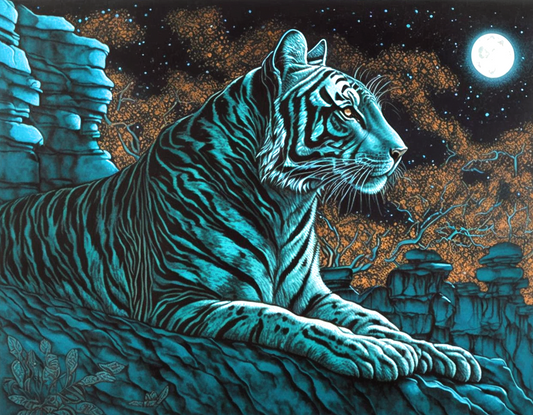 Abstract Blue Tiger Moon Diamond Art Kit