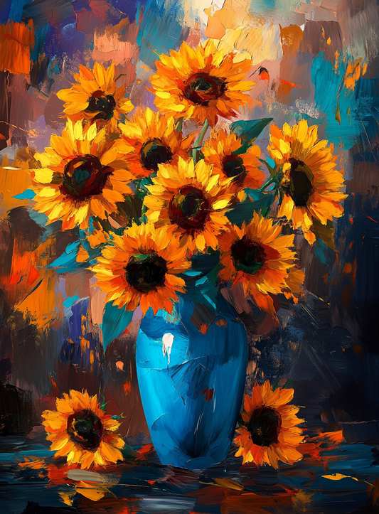 Abstract Blue Vase of Sunflowers Diamond Art Kit