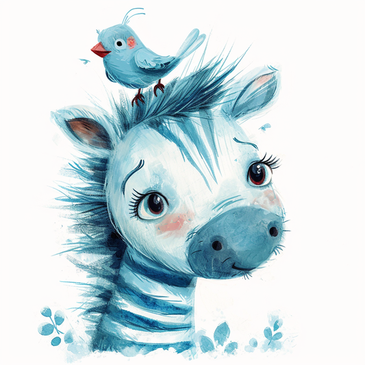 Abstract Blue Zebra and Bird Diamond Art Kit