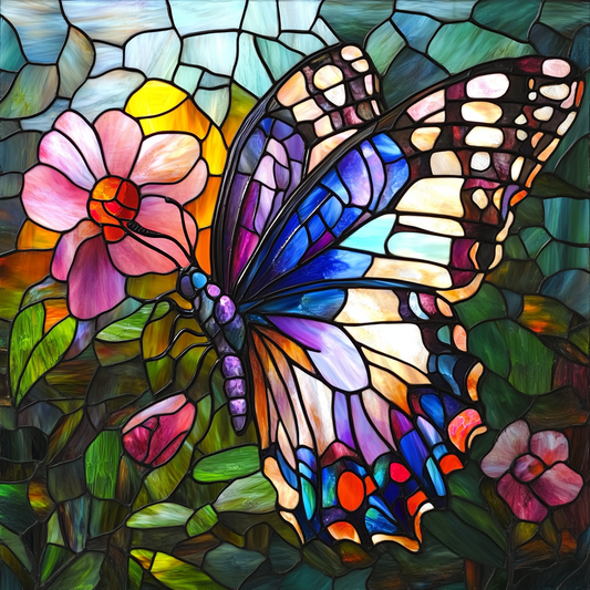 Abstract Bright Colorful Butterfly and Flowers Diamond Art Kit