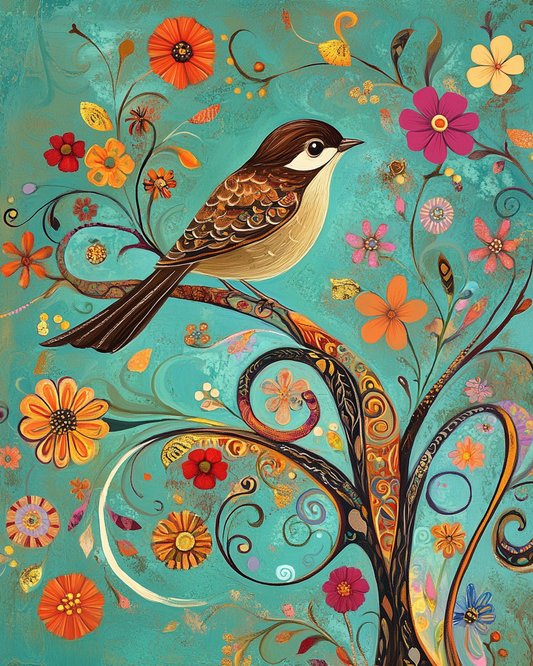 Abstract Brown Bird and Tree Diamond Art Kit