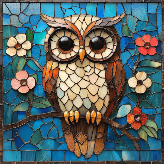 Abstract Brown Owl Flowers Diamond Art Kit