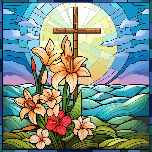 Abstract Brown Wood Easter Cross Diamond Art Kit
