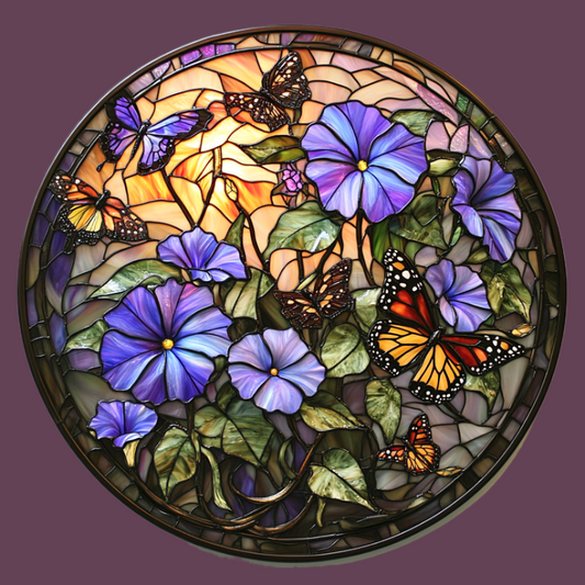Abstract Butterfly and Morning Glory Circle Diamond Art Kit