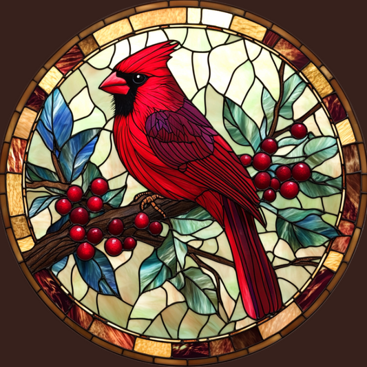 Abstract Cardinal and Red Berry Circle Diamond Art Kit