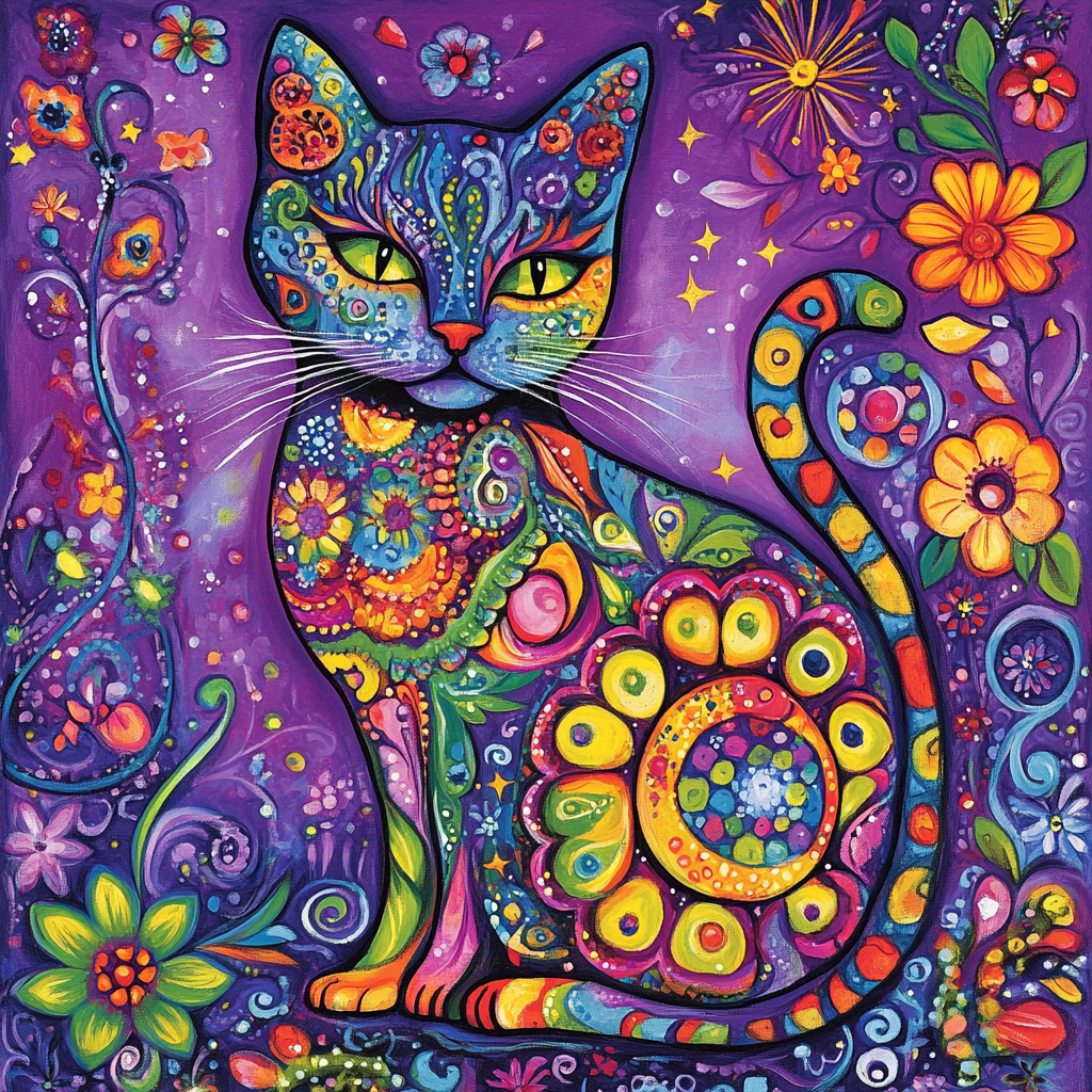 Abstract Cat and Flowers Diamond Art Kit