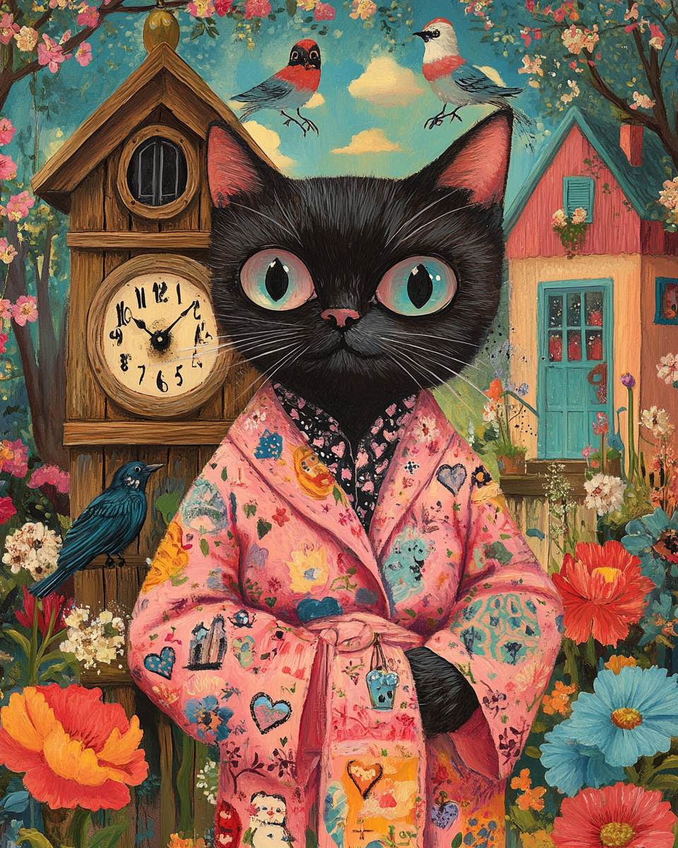 Abstract Cat and Cuckoo Clock Diamond Art Kit