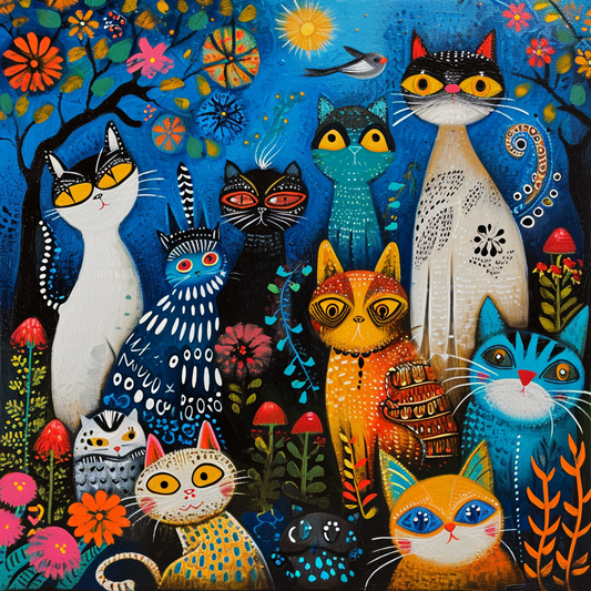 Abstract Cats in the Forest Diamond Art Kit