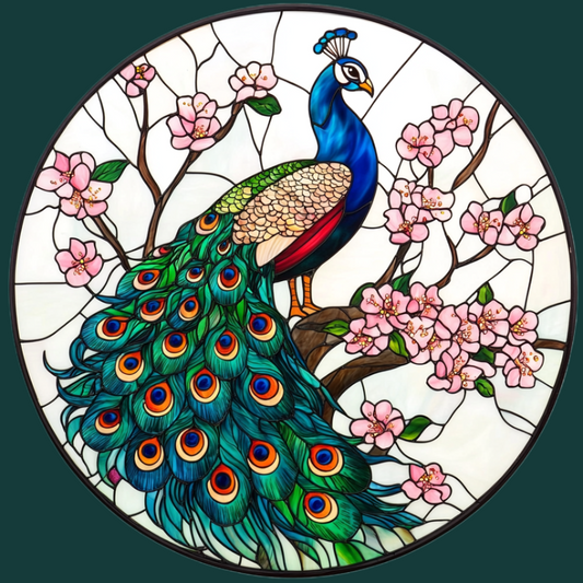 Abstract Cherry Blossom Peacock Circle Diamond Art Kit