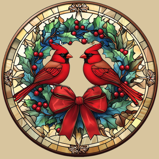 Abstract Christmas Bow and Cardinal Circle Diamond Art Kit