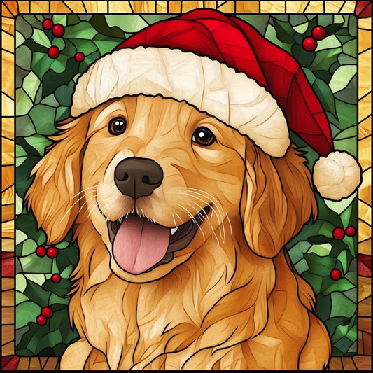 Abstract Christmas Golden Retriever Puppy Diamond Art Kit