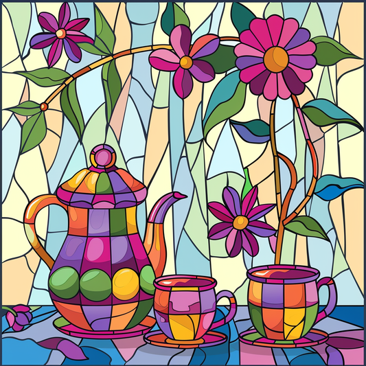 Abstract Coffee Urn and Cups Diamond Art Kit