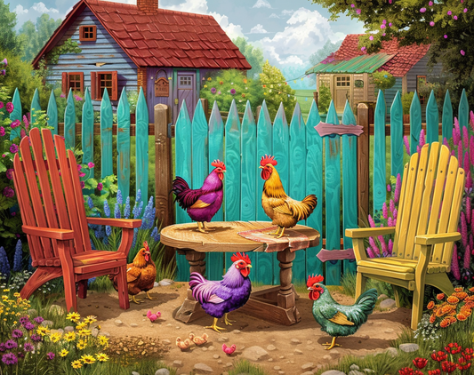 Abstract Colored Backyard Roosters Diamond Art Kit