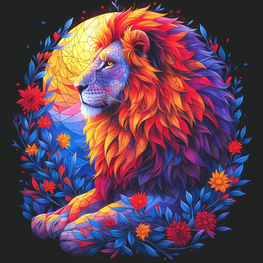 Abstract Colored Lion and Flowers Diamond Art Kit