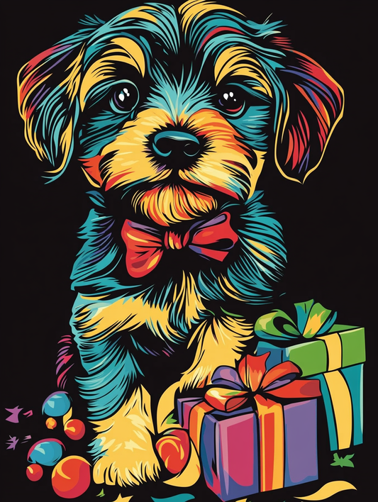 Abstract Colored Puppy and Presents Diamond Art Kit