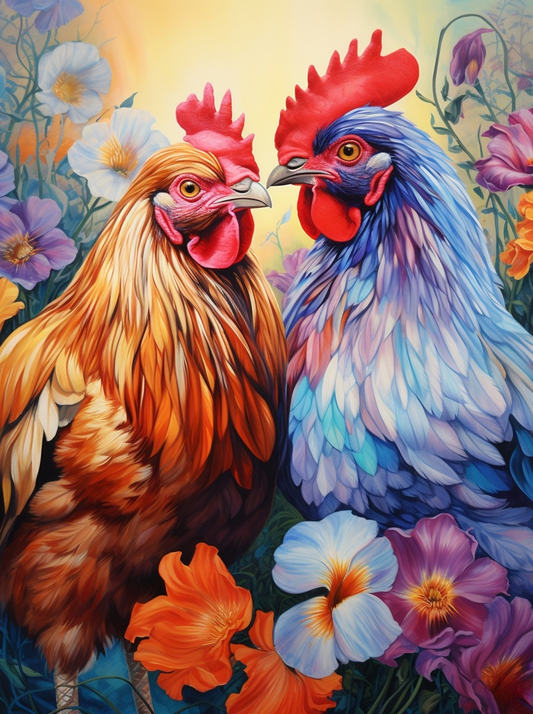 Abstract Colored Roosters Diamond Art Kit
