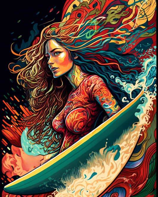 Abstract Colored Surfer Girl Diamond Art Kit