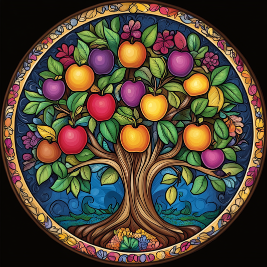 Abstract Colorful Apple Tree Circle Diamond Art