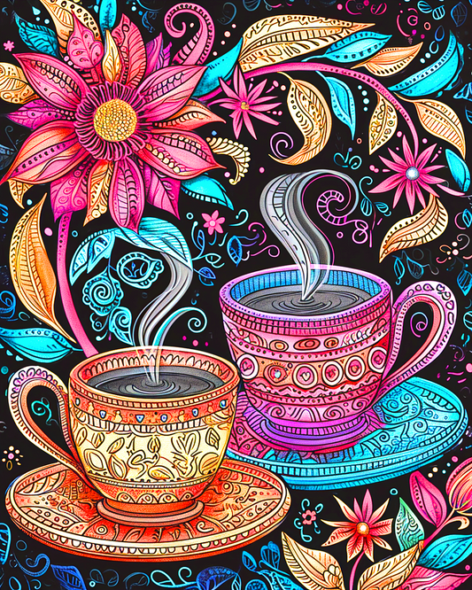 Abstract Cups Of Coffee Diamond Art Kit