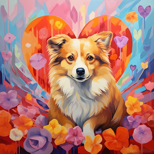 Abstract Dog and Flowers Diamond Art Kit