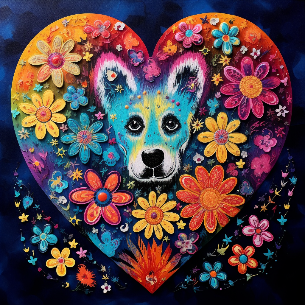 Abstract Dog Flower Heart Diamond Art Kit