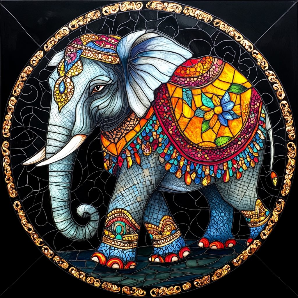Abstract Elephant Jewel Circle Diamond Art Kit