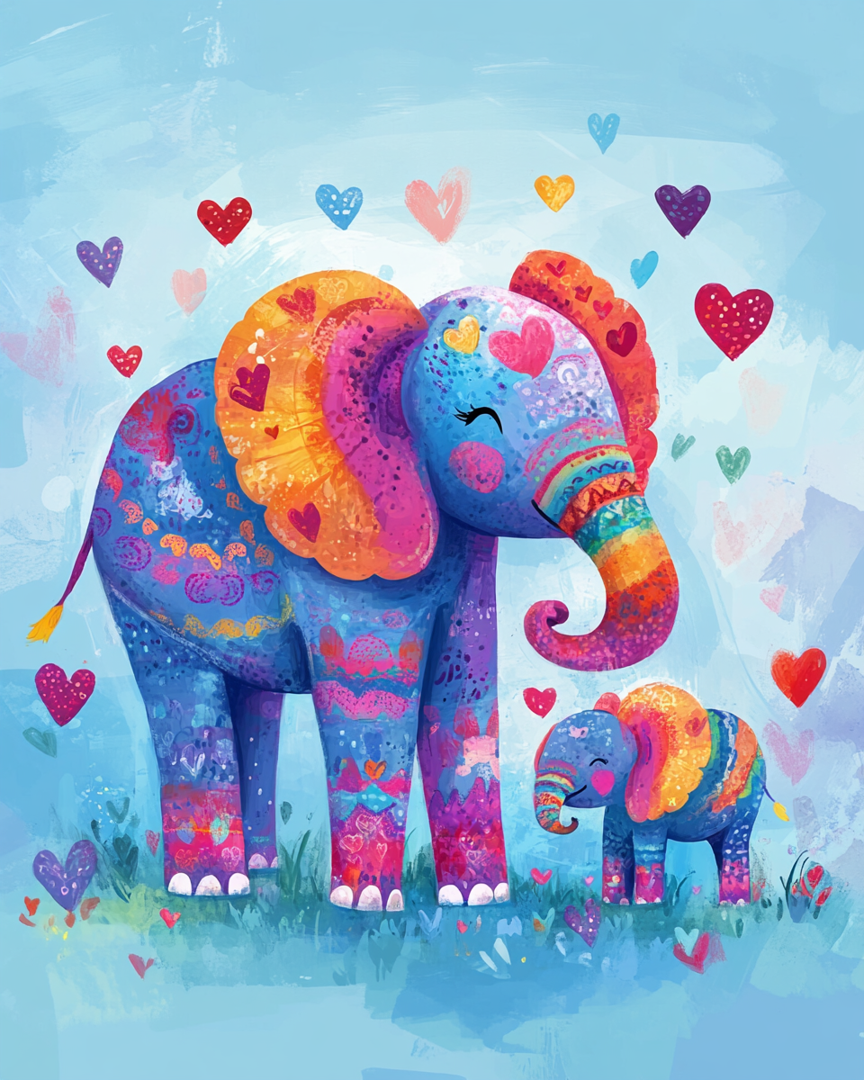 Abstract Elephant and Hearts Diamond Art Kit
