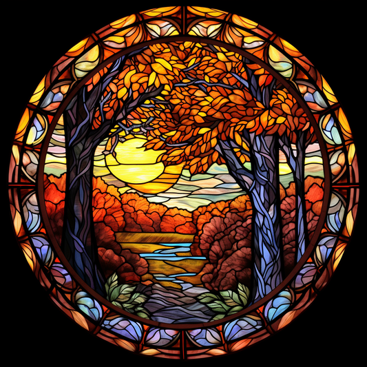 Abstract Fall Trees Circle Diamond Art Kit
