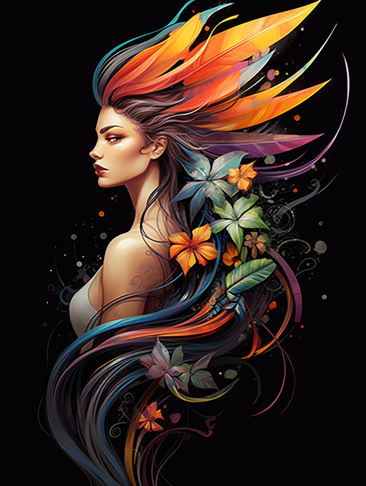Abstract Feather Hair Girl Diamond Art Kit