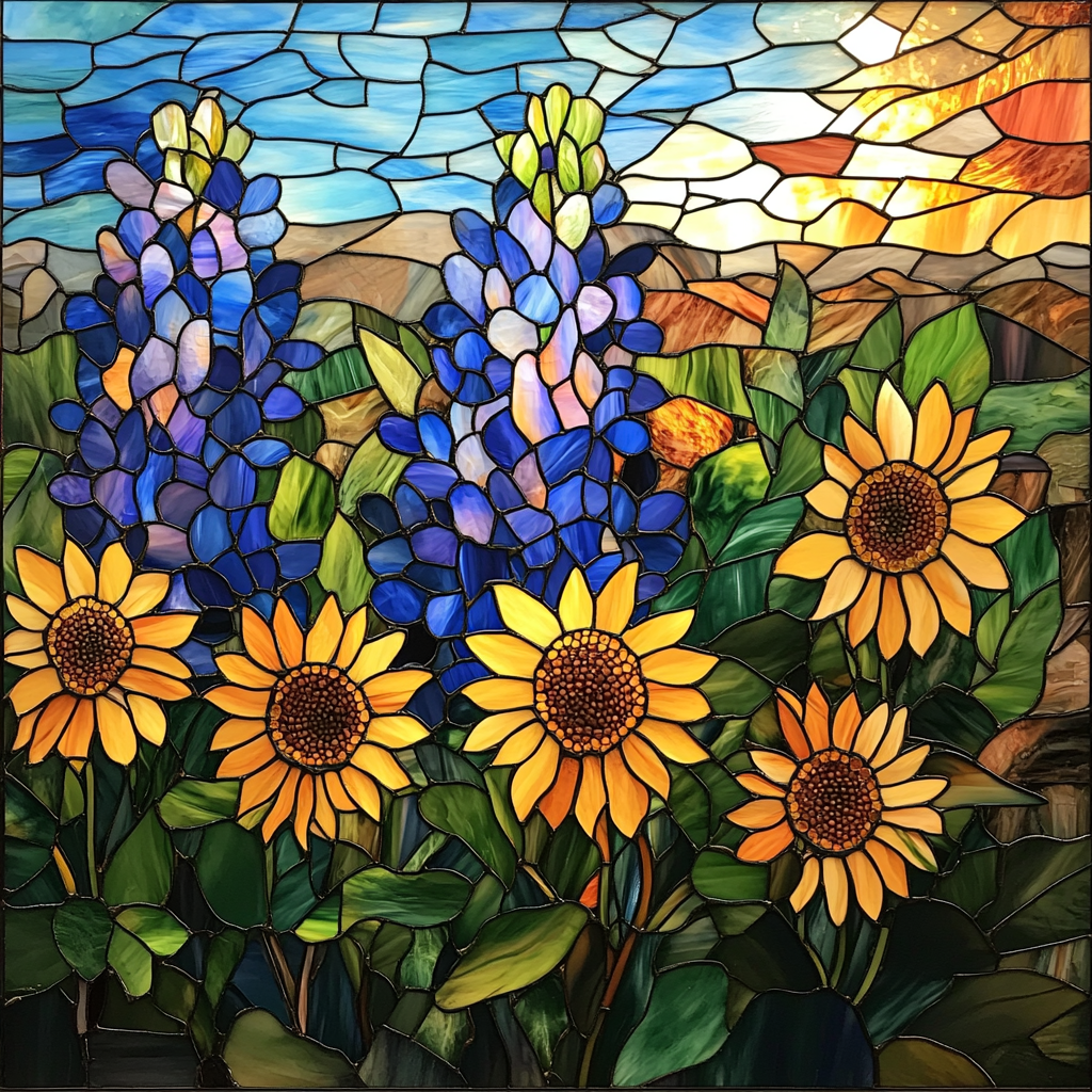 Abstract Fields of Sunflowers and Blue Bonnets Diamond Art Kit