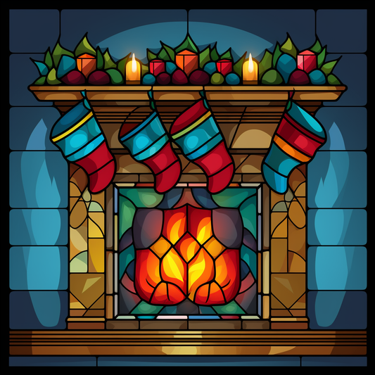 Abstract Fireplace and Stockings Diamond Art Kit