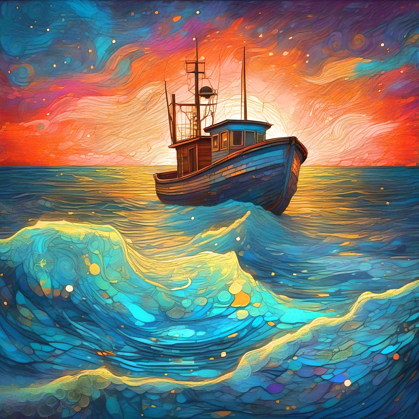 Abstract Fishing Boat Diamond Art Kit