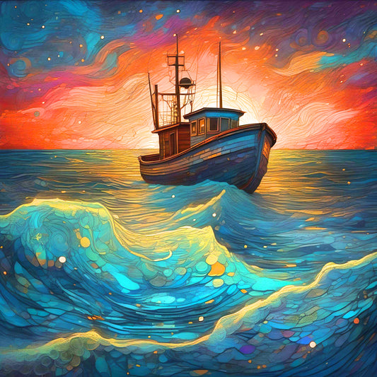 Abstract Fishing Boat Diamond Art Kit