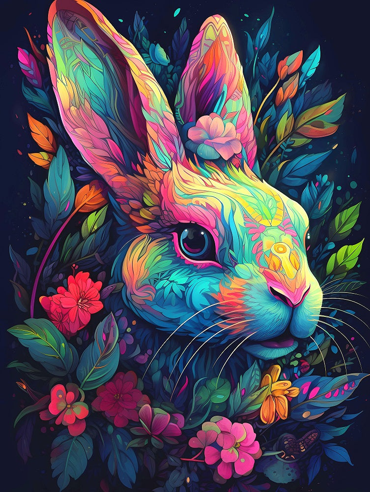 Abstract Flowered Bunny Diamond Art Kit