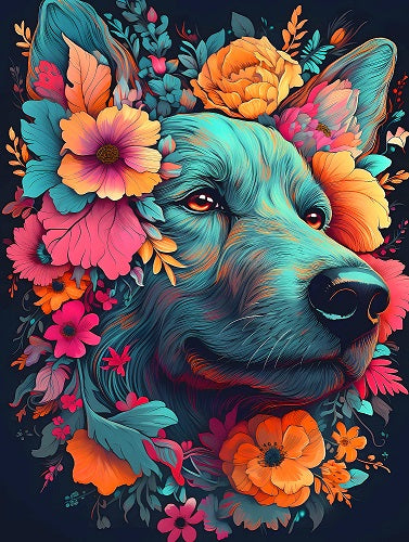 Abstract Flowered Dog Diamond Art Kit