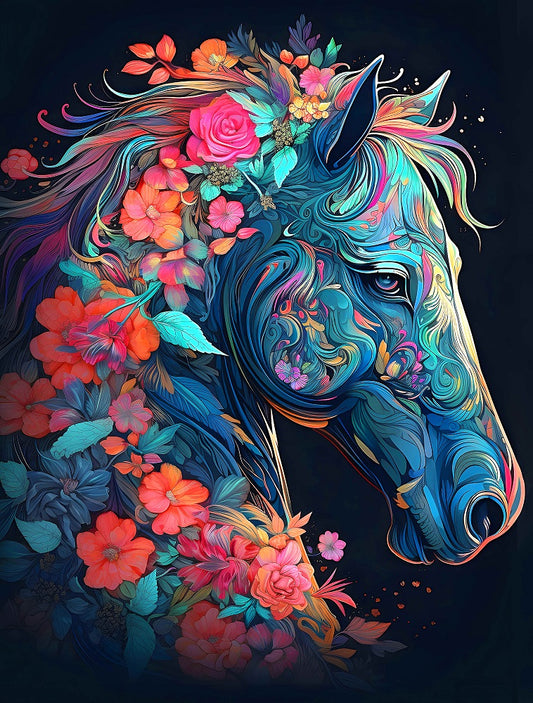 Abstract Flowered Horse Diamond Art Kit