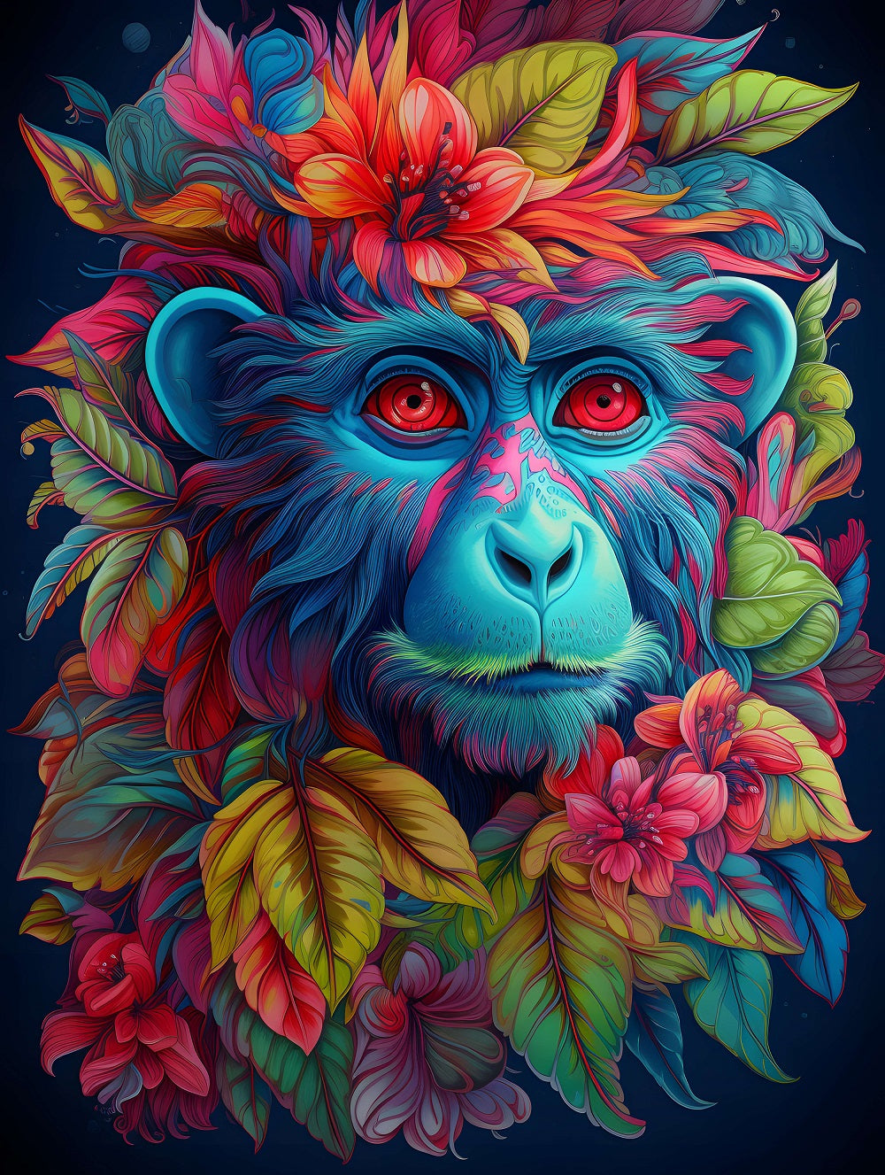 Abstract Flowered Monkey Diamond Art Kit