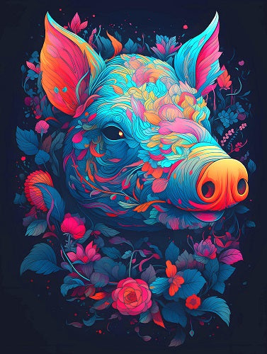 Abstract Flowered Pig Diamond Art Kit