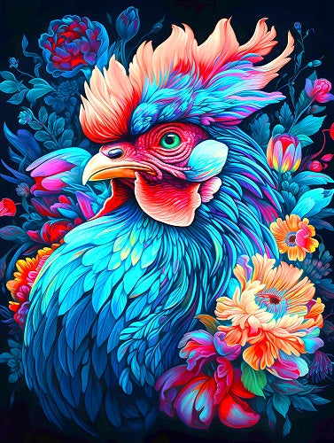 Abstract Flowered Rooster Diamond Art Kit