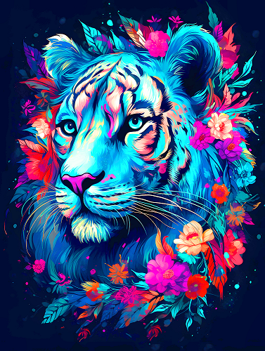 Abstract Flowered Tiger Diamond Art Kit